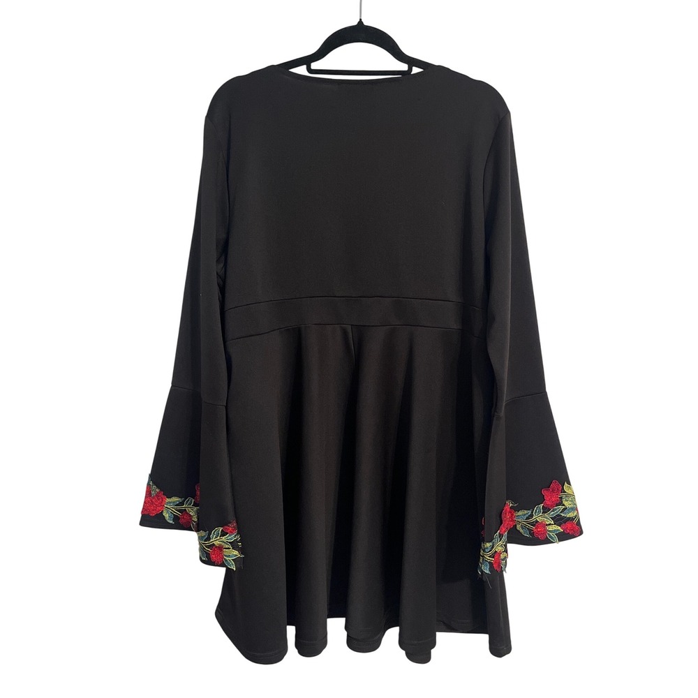 Club L London Black Floral Embroidered V Neck Bell‎ Sleeve Dress Stretch US 22 - Picture 6 of 13